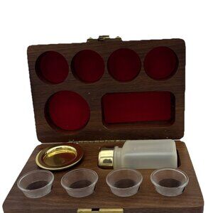 Deluxe Communion Set 8 pieces Wooden Travel Case For Church Sanctuary 7X5.5X2in